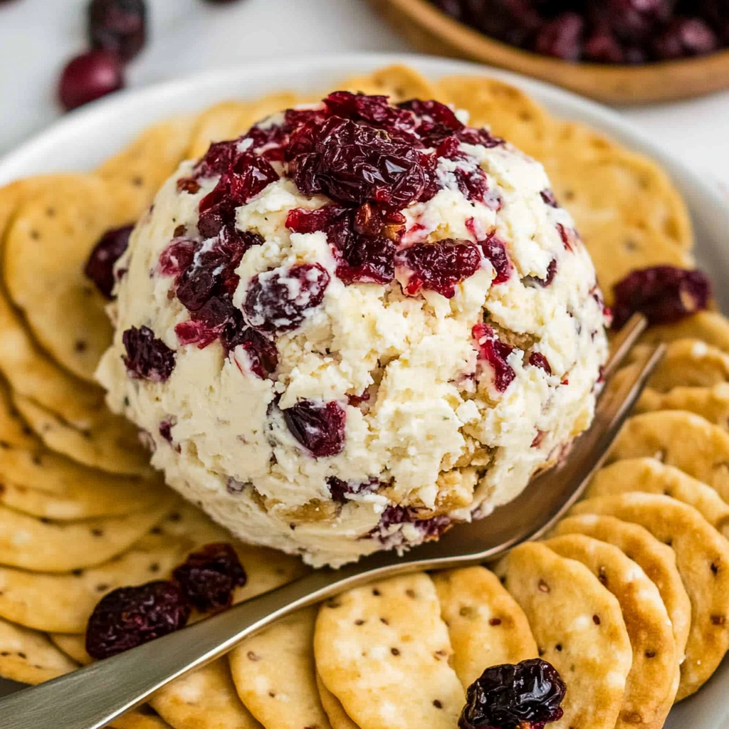 Recipe preparation for Christmas Party Cheese Ball with Dried Cranberries & Pecans