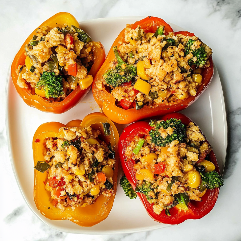 Recipe preparation for Savory Turkey Stuffed Bell Peppers