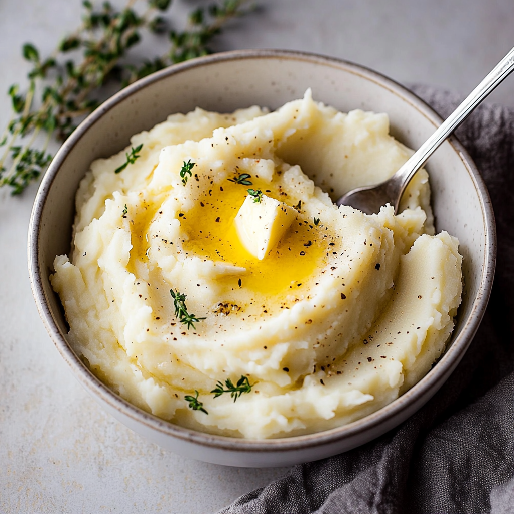 Recipe preparation for Creamy Garlic Mashed Potatoes with Butter & Milk