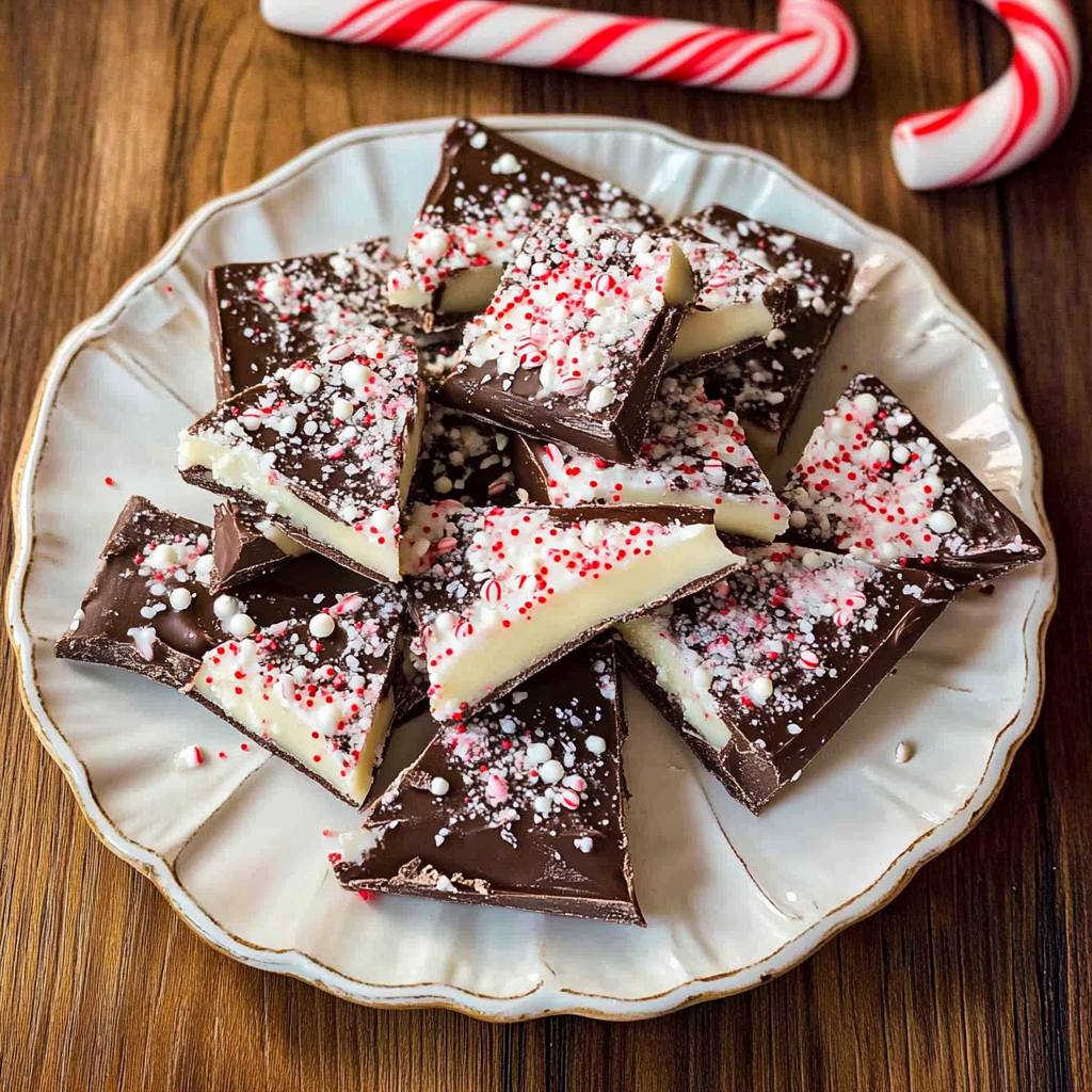 Recipe preparation for Candy Cane Chocolate Bark