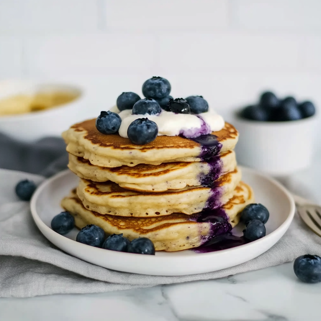 Recipe preparation for Greek Yogurt Blueberry Pancakes