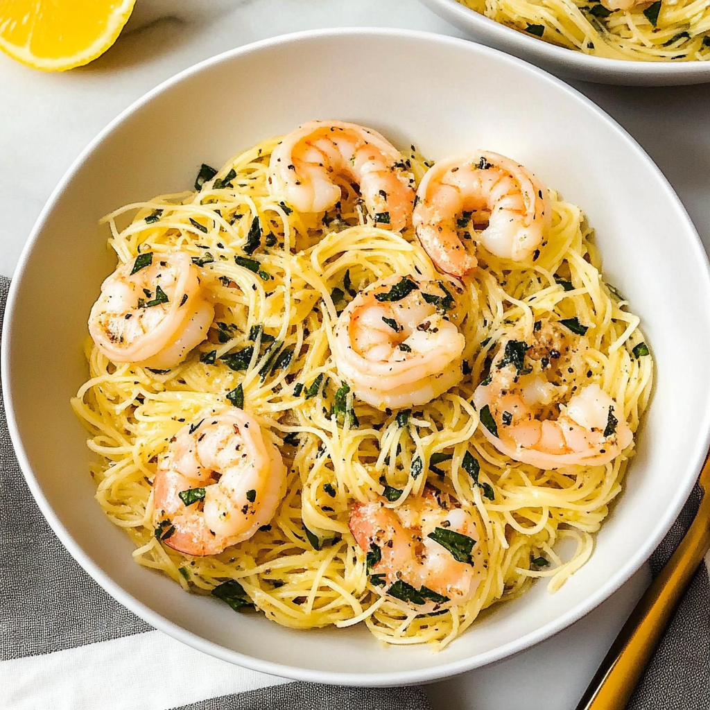 Recipe preparation for Easy Shrimp Scampi Angel Hair