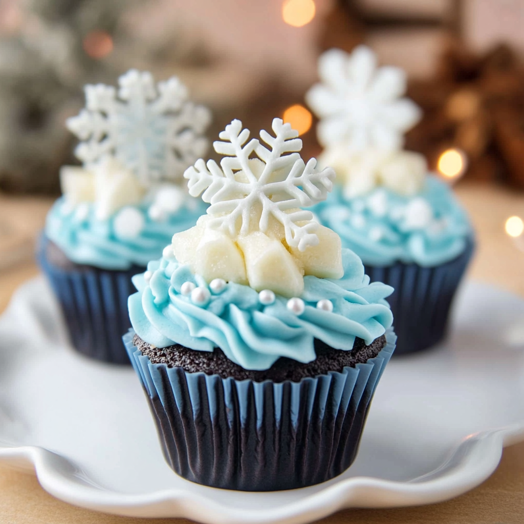 Recipe preparation for Mini Winter Wonderland Cupcakes with Snowflake Toppers