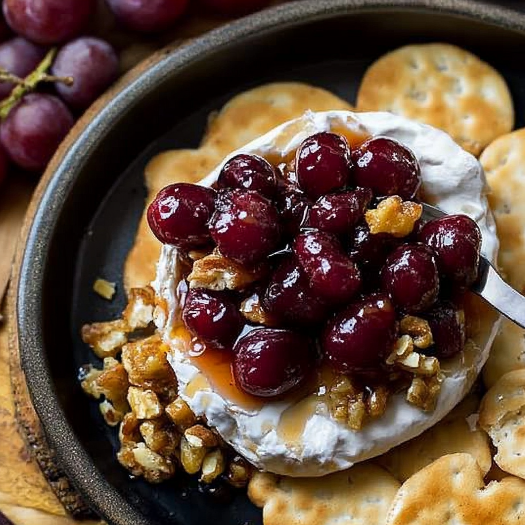 Recipe preparation for Baked Brie with Honey & Roasted Grapes