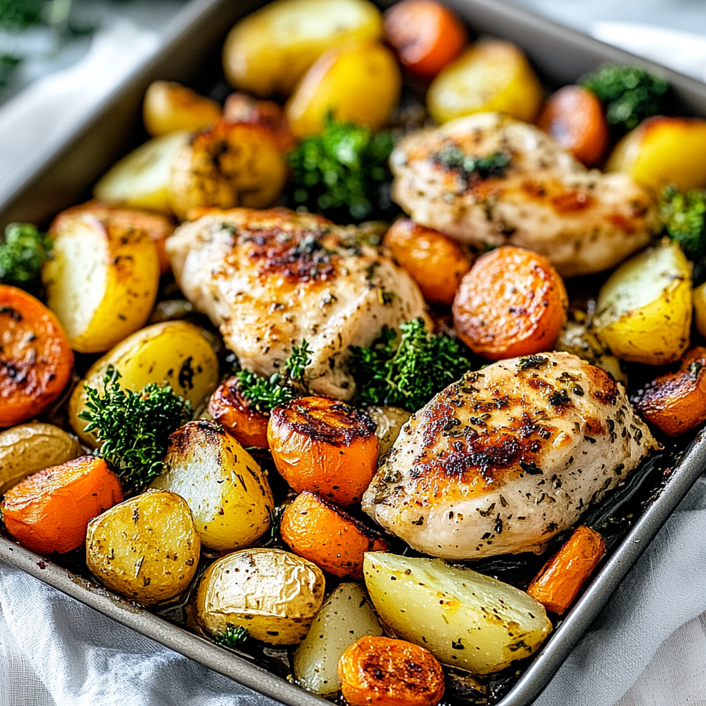 Recipe preparation for One-Pan Lemon Herb Chicken with Carrots & Potatoes