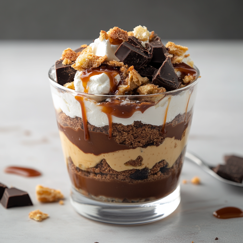 Recipe preparation for Chocolate Caramel Winter Trifle Cups