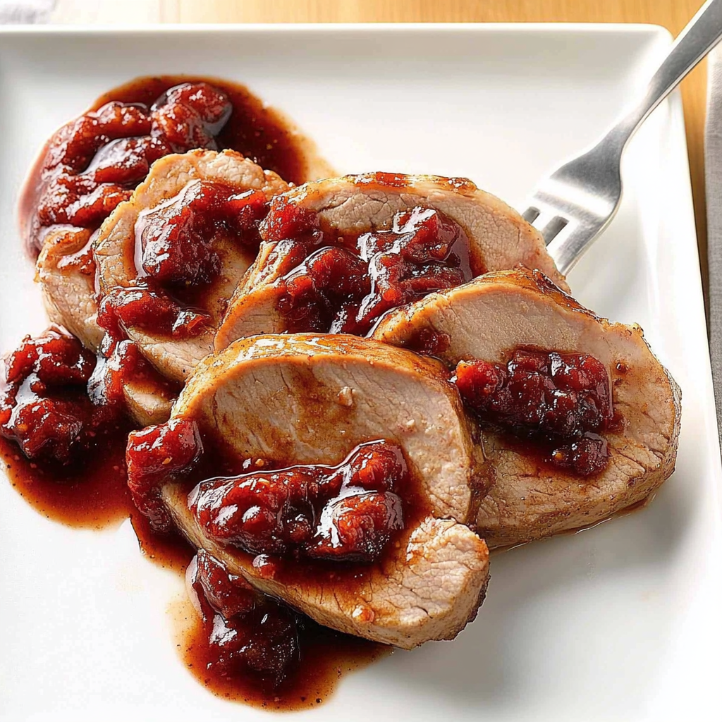 Recipe preparation for Pork Tenderloin Medallions with Raspberry Reduction