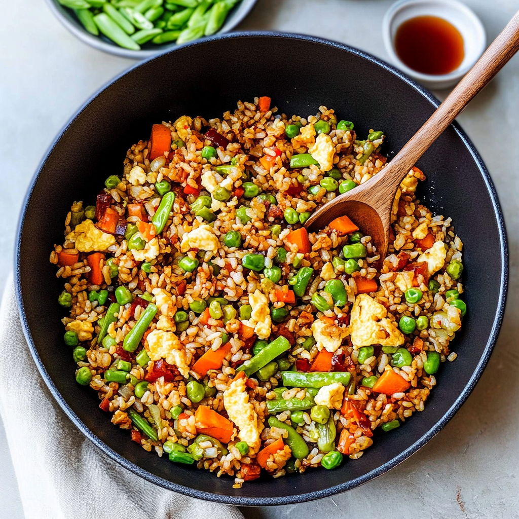 Recipe preparation for Healthy Veggie Fried Rice with Eggs