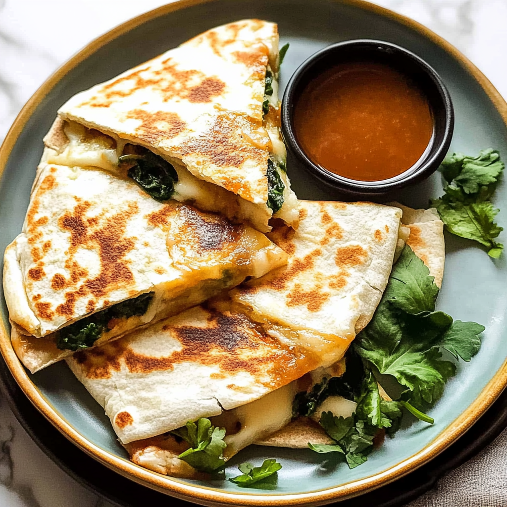 Recipe preparation for Quick Chicken & Spinach Quesadilla Melt