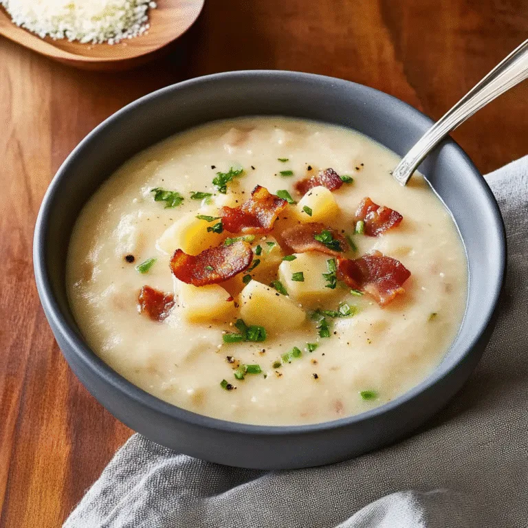 Creamy Winter Potato Leek Soup with Crispy Bacon Delight