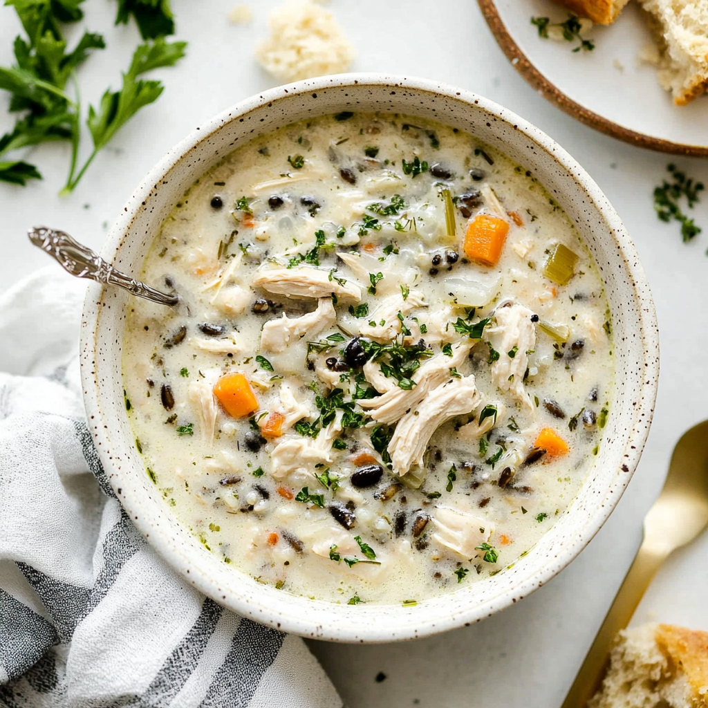 Recipe preparation for Chicken & Wild Rice Winter Soup with Herbs