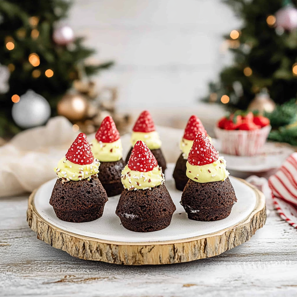 Recipe preparation for Santa Hat Brownie Bites