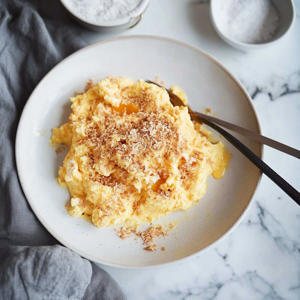 Recipe preparation for Creamy Coconut Milk Scrambled Eggs