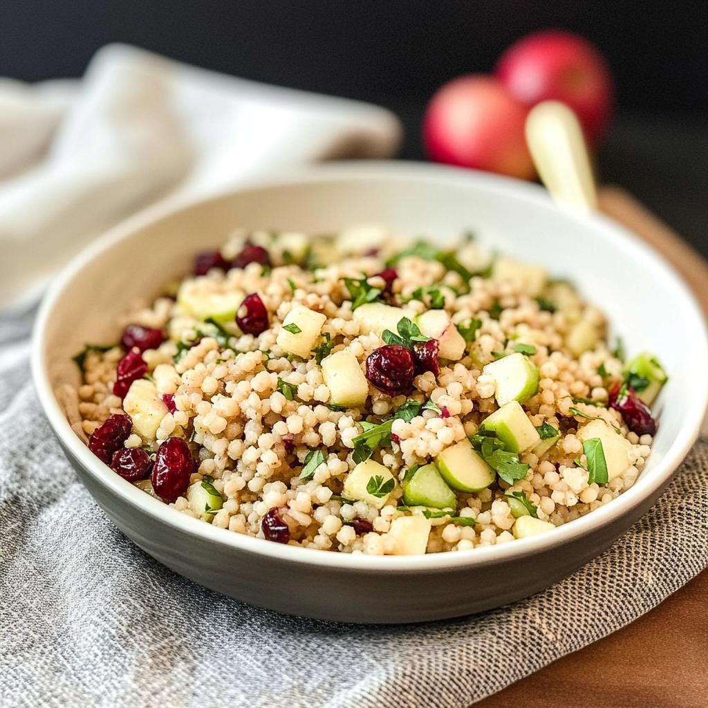 Recipe preparation for Israeli Couscous with Apples, Cranberries & Herbs