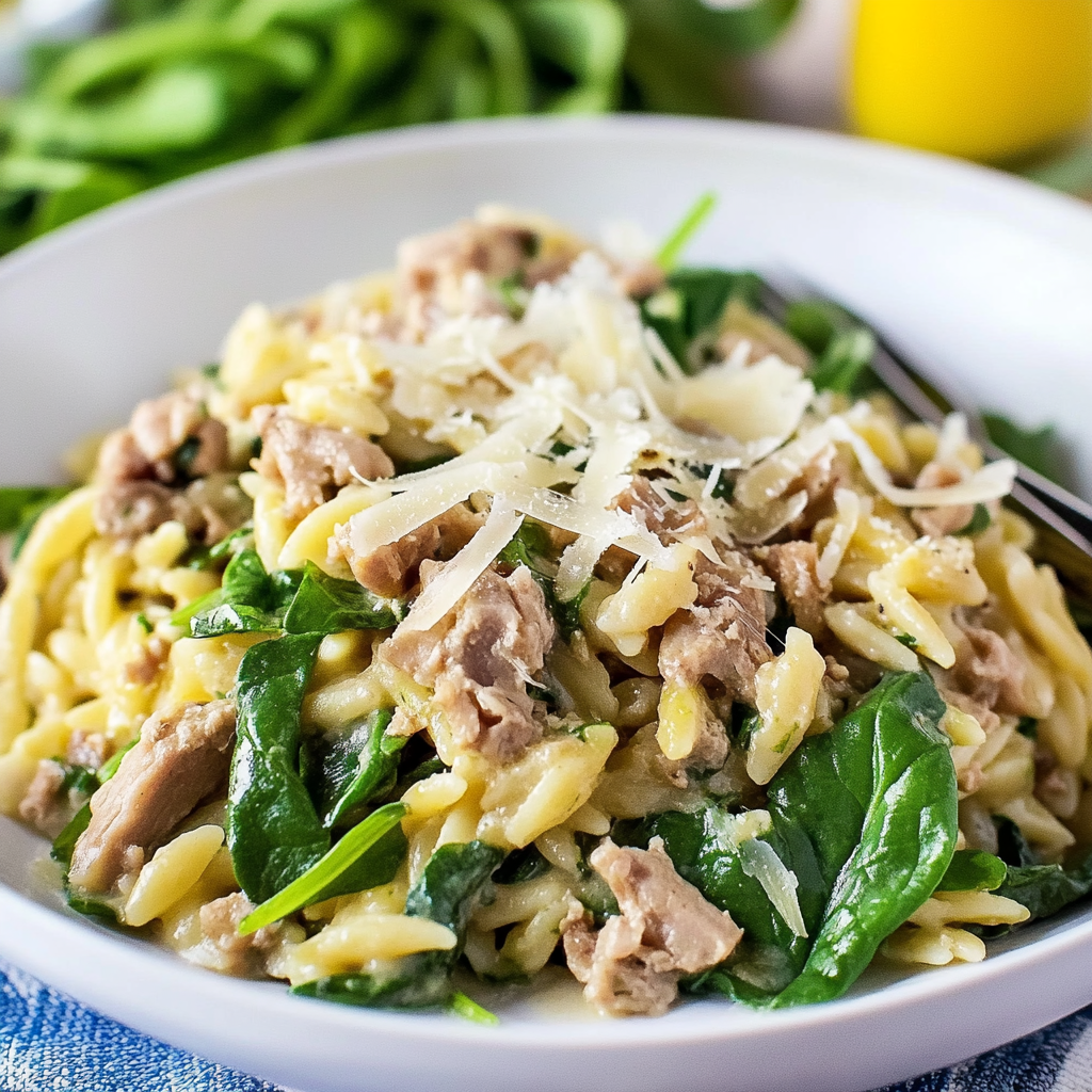 Recipe preparation for Turkey & Spinach Orzo Bowl