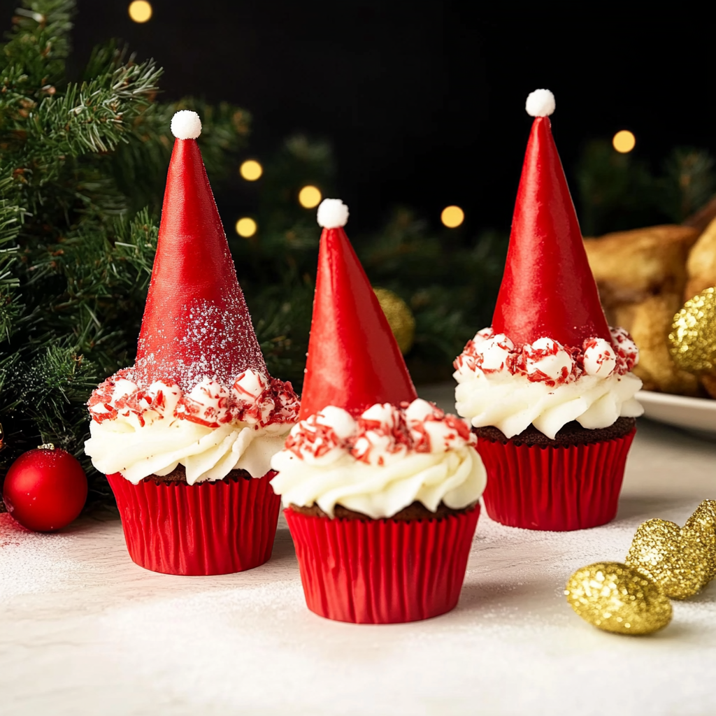 Recipe preparation for Chocolate Santa Hat Cupcake Cones