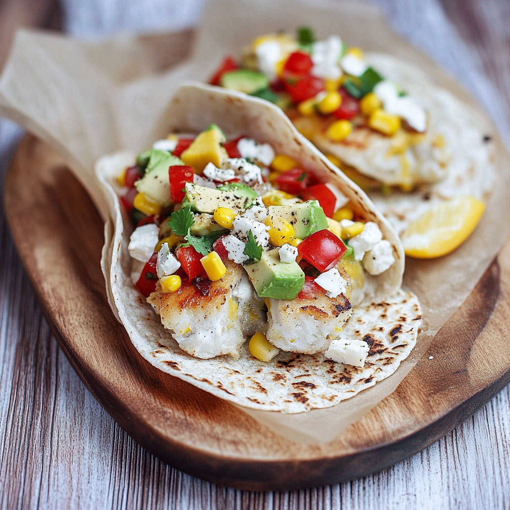 Recipe preparation for Fish Wrap with Avocado Corn Salsa