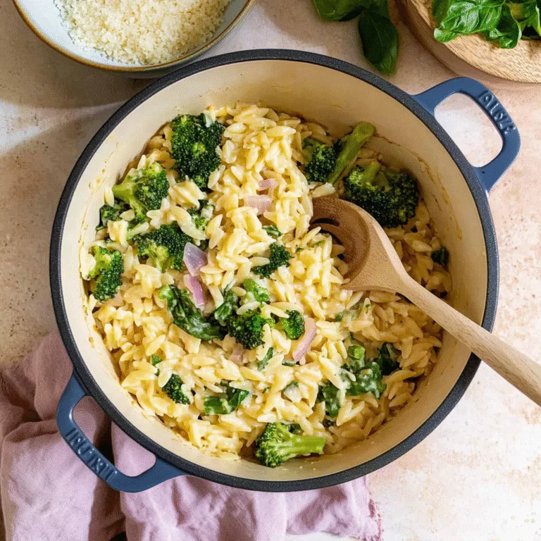 Irresistible One-Pot Broccoli Cheddar Orzo with Basil