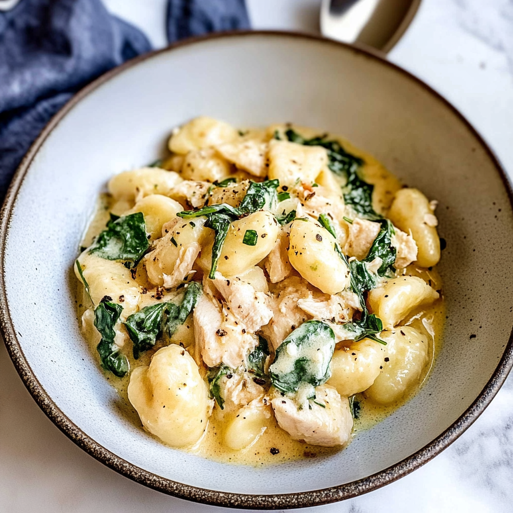 Recipe preparation for Creamy Gnocchi with Spinach and Chicken