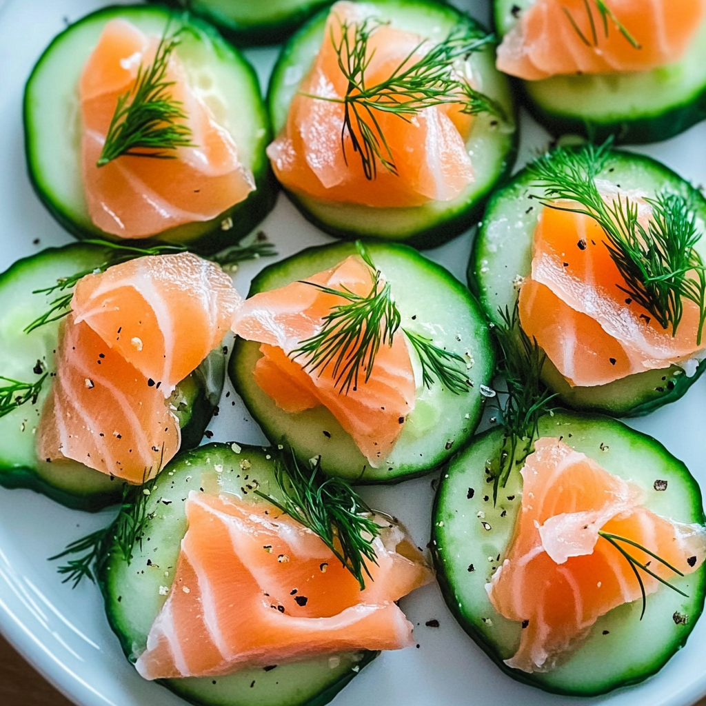 Recipe preparation for Smoked Salmon Cucumber Rounds