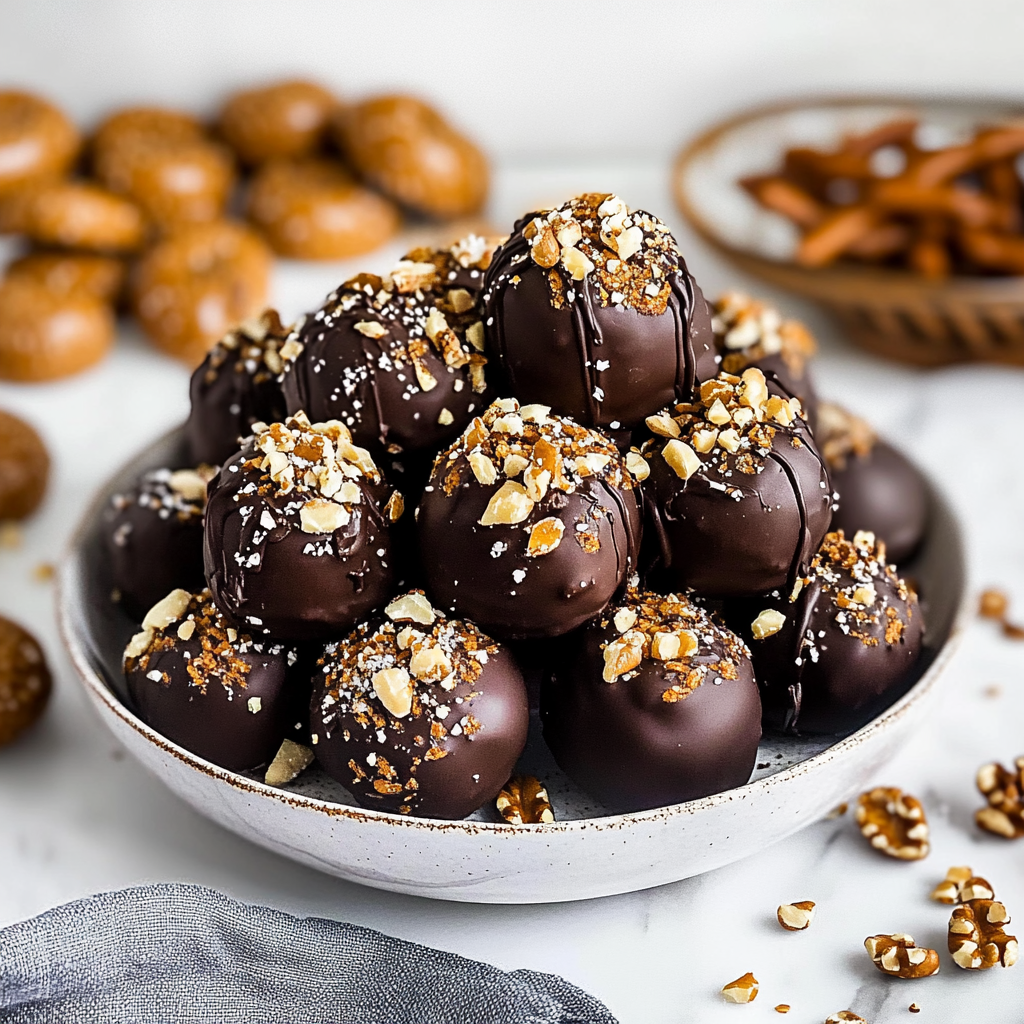 Recipe preparation for Chocolate Truffle Pretzel Bites