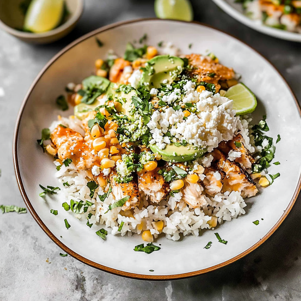 Recipe preparation for Street Corn Chicken Rice