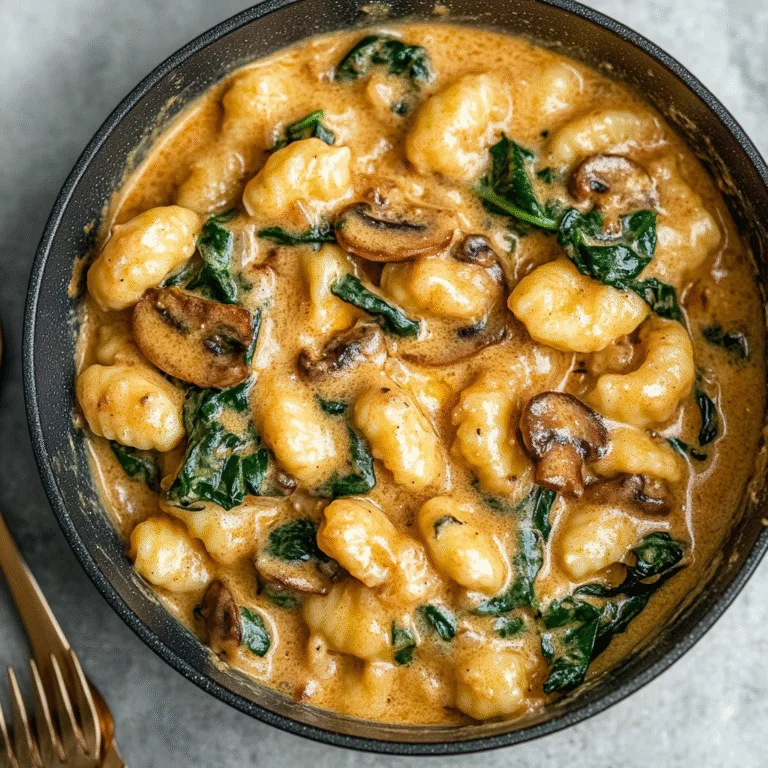 Irresistible One-Pot Creamy Spinach Gnocchi with Mushrooms