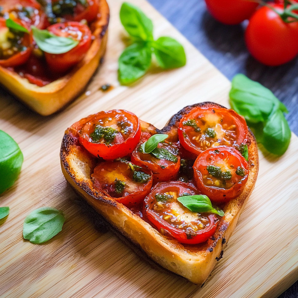 Recipe preparation for Heart-Shaped Bruschetta Appetizers