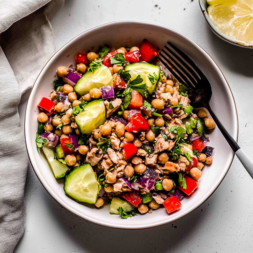 Recipe preparation for Tuna Garbanzo Bean Salad