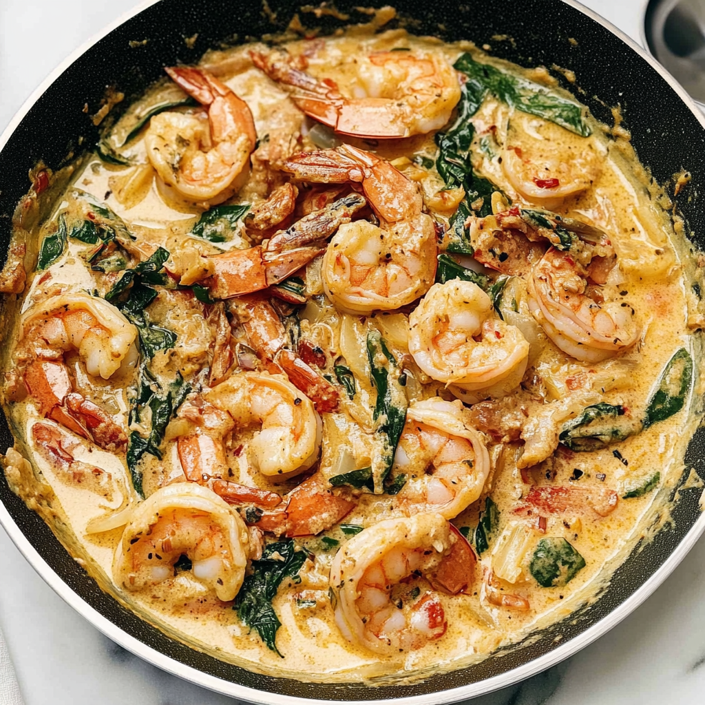 Recipe preparation for Creamy Tuscan Shrimp Linguine