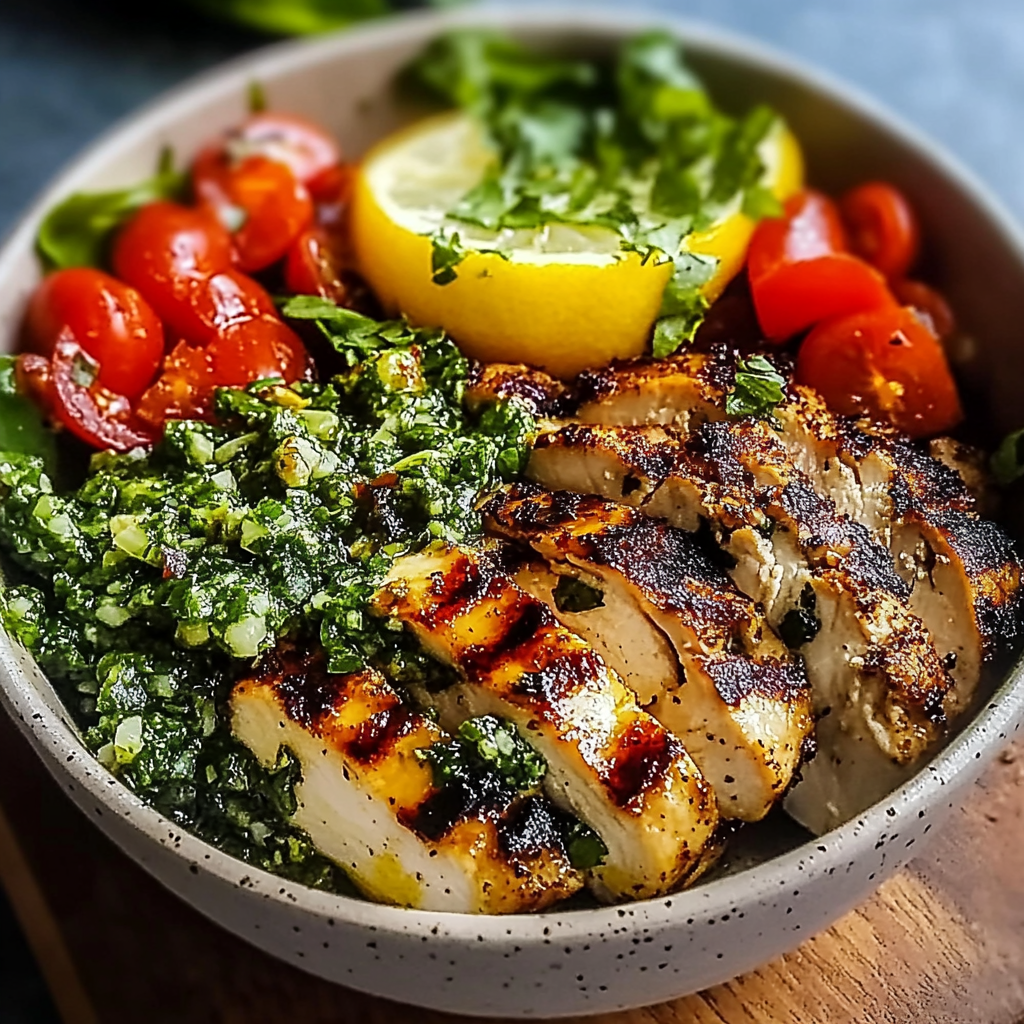 Recipe preparation for Chimichurri Grilled Chicken Bowl with Garlic Sauce
