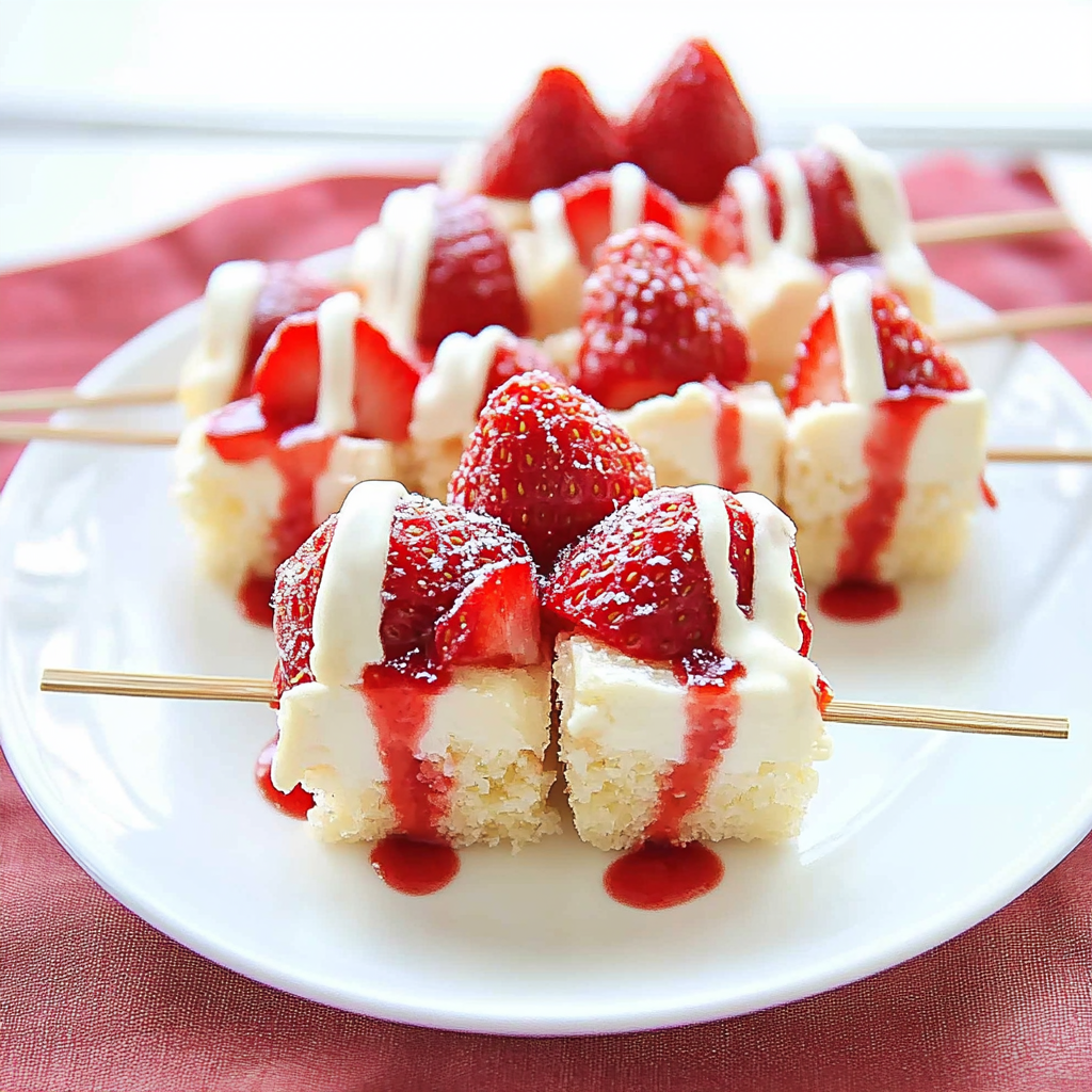 Recipe preparation for Strawberry Shortcake Skewers