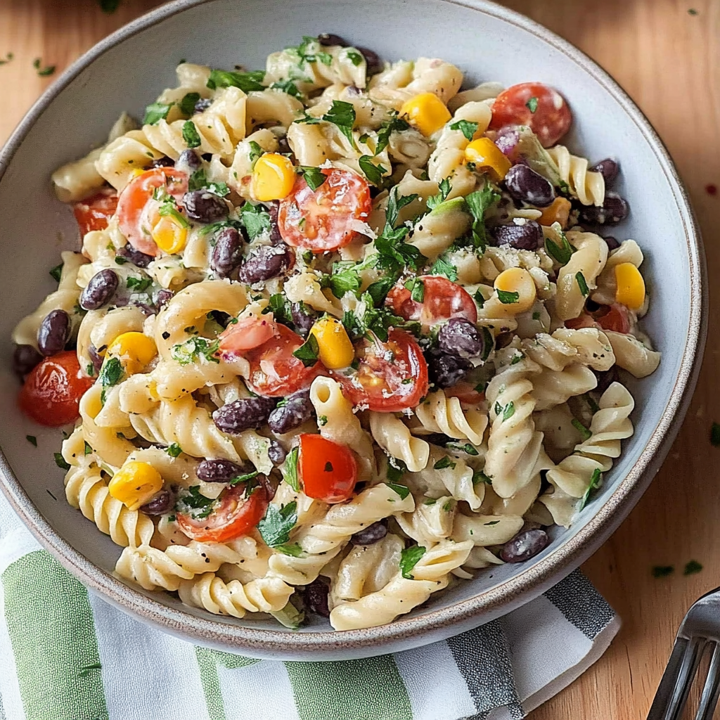 Recipe preparation for Black Bean Pasta Salad