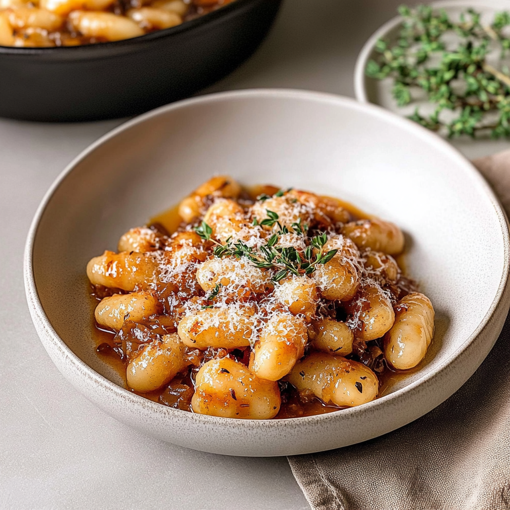 Recipe preparation for French Onion Gnocchi