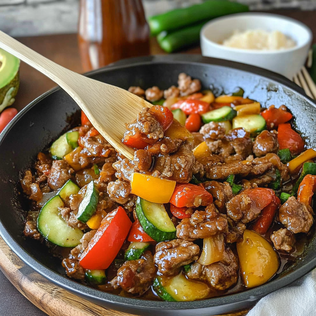 Recipe preparation for Sweet and Spicy Pork Stir Fry