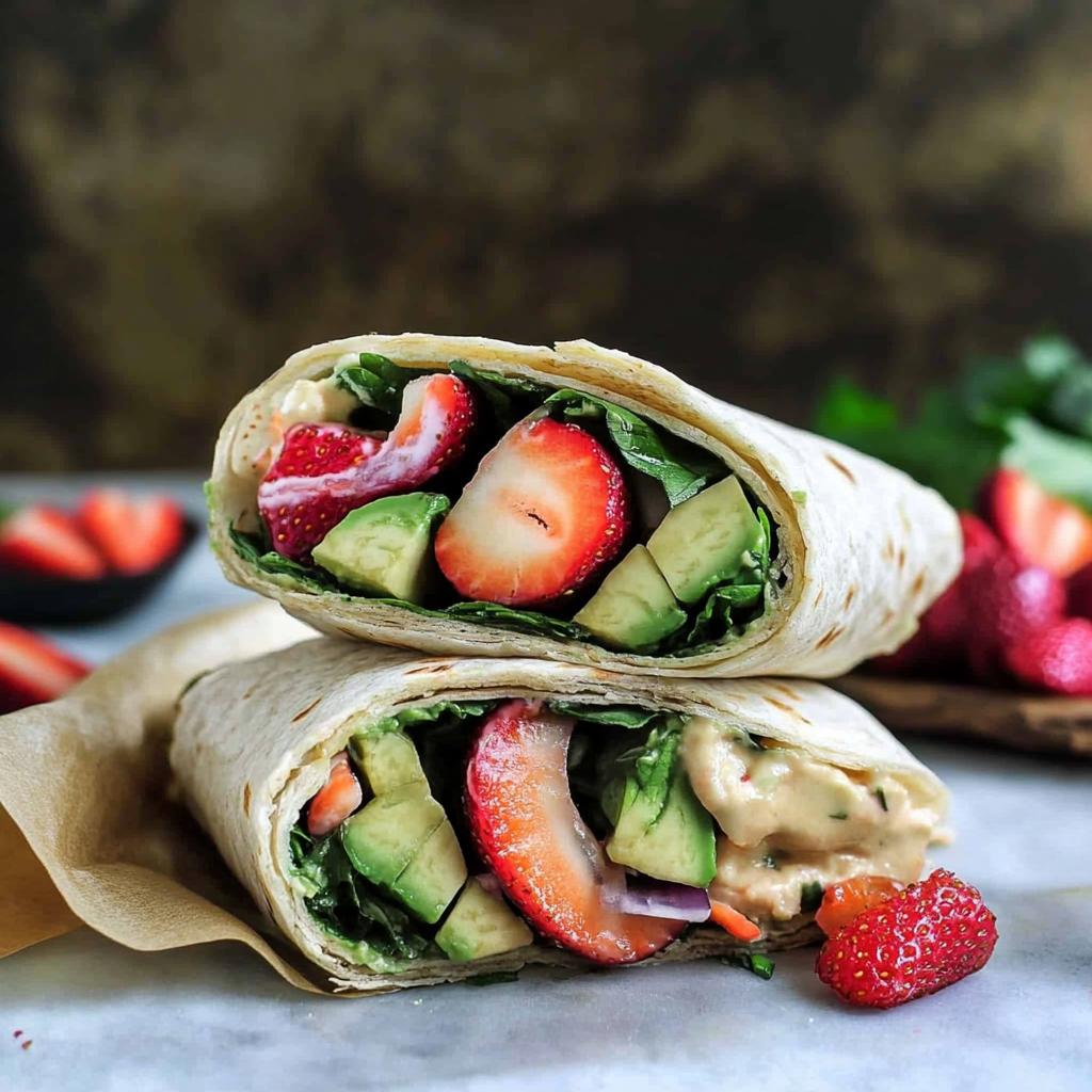 Recipe preparation for Strawberry Avocado Chicken Wrap