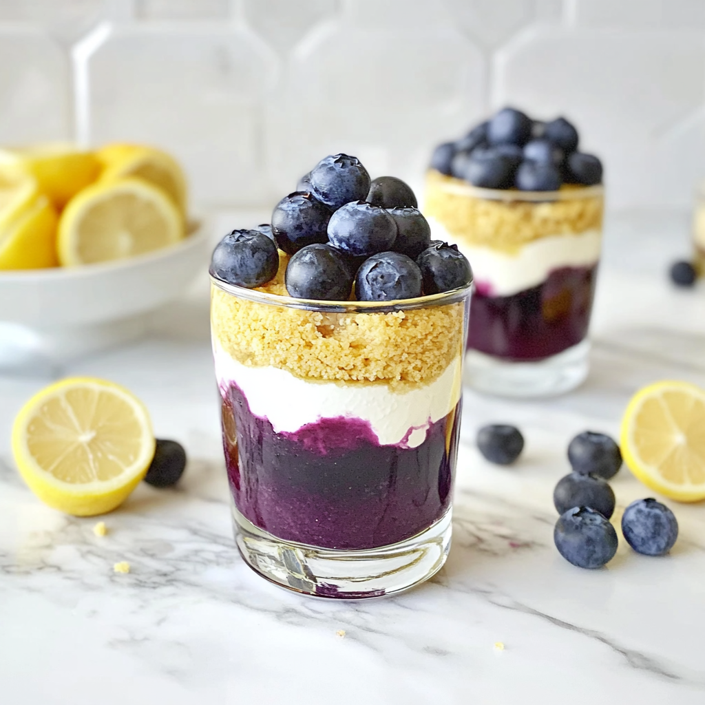 Recipe preparation for Lemon Blueberry Cheesecake Parfaits