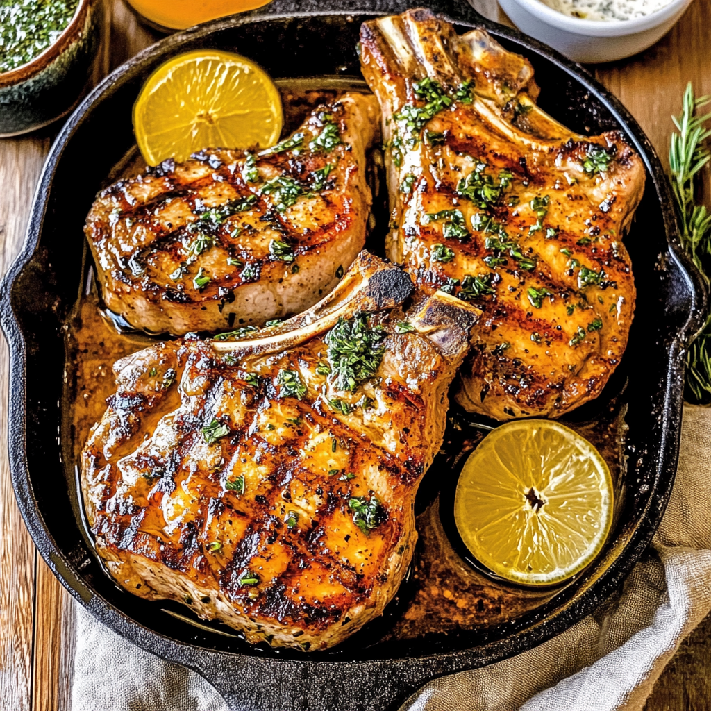 Recipe preparation for Grilled Pork Chops with Dijon-Honey Herb Marinade