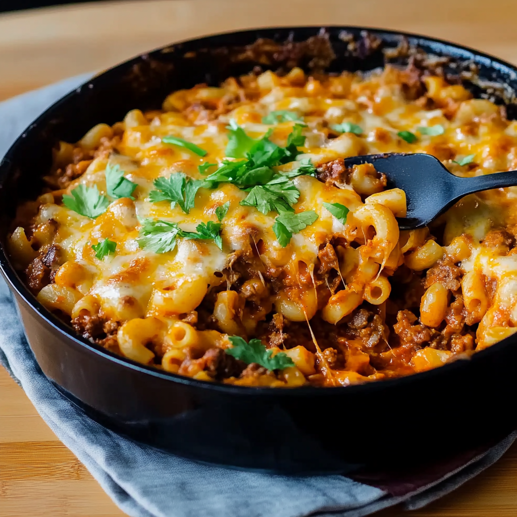 Recipe preparation for Beef Taco Mac and Cheese