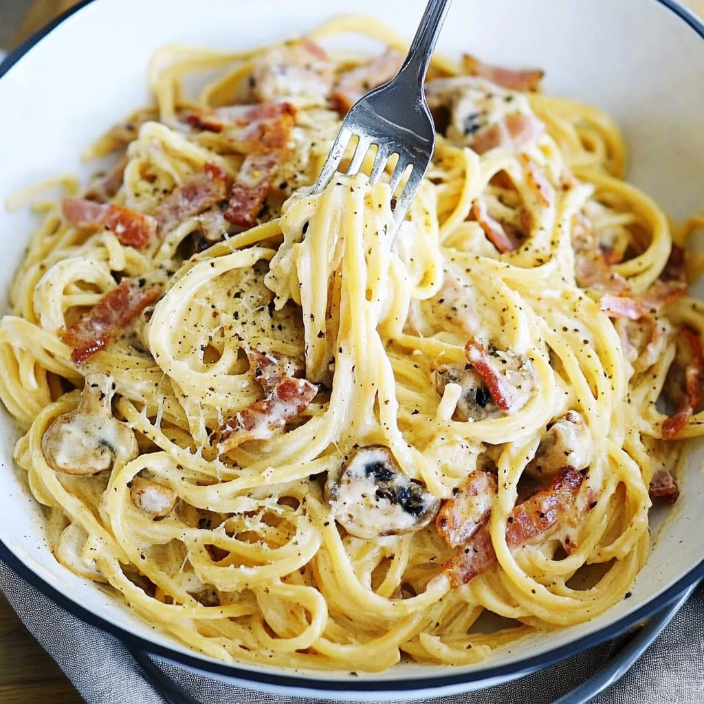 Recipe preparation for Creamy Bacon Carbonara