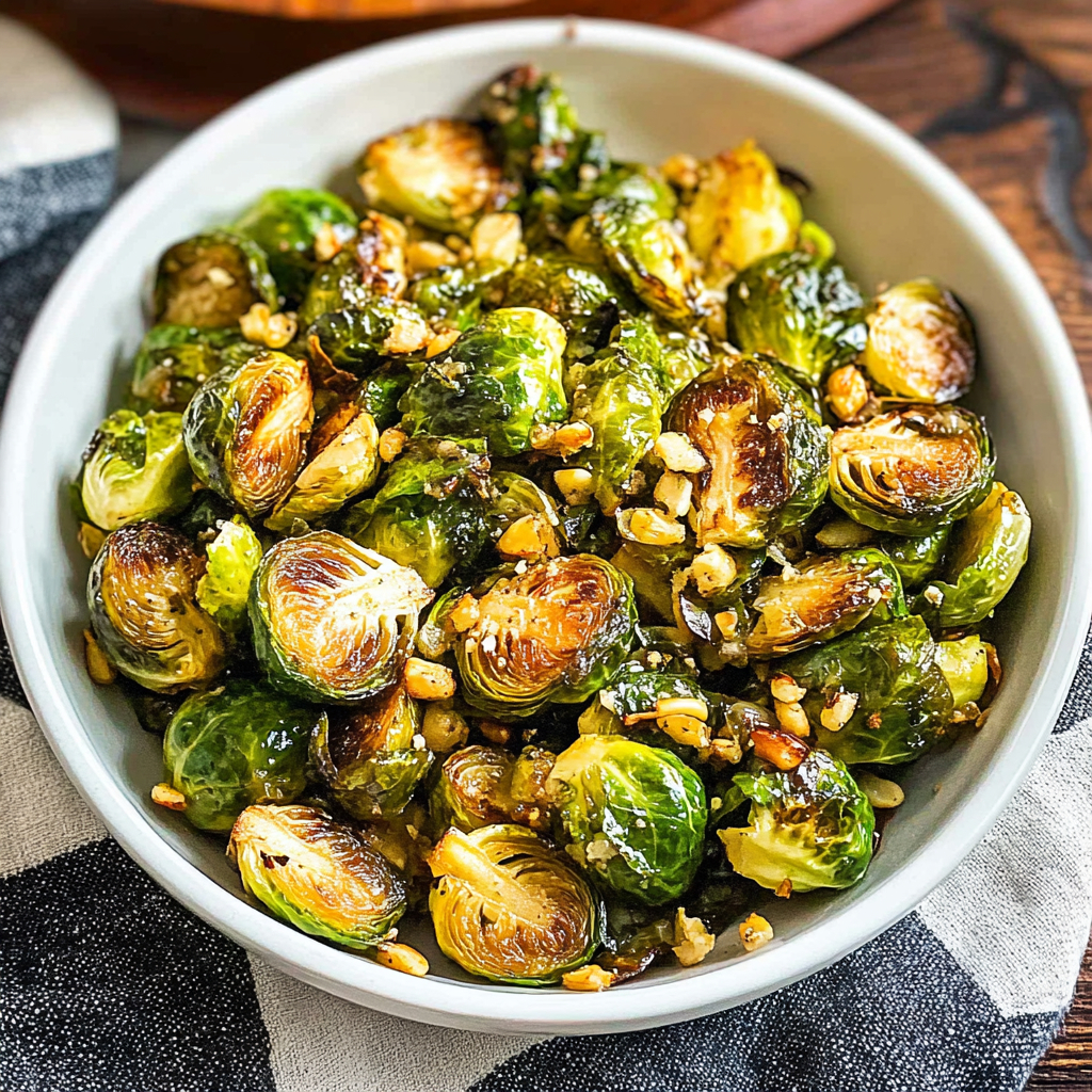 Recipe preparation for Garlic Roasted Brussels Sprouts