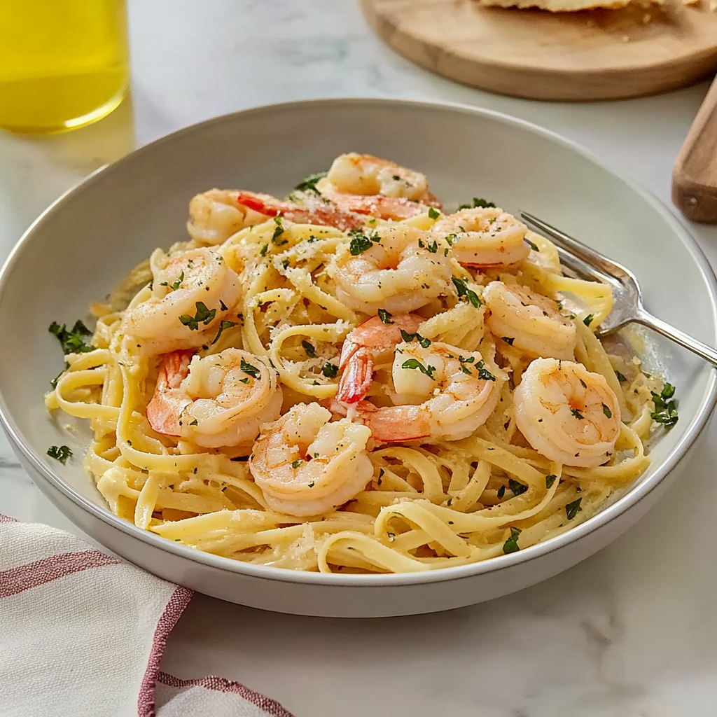Recipe preparation for Shrimp Scampi Pasta