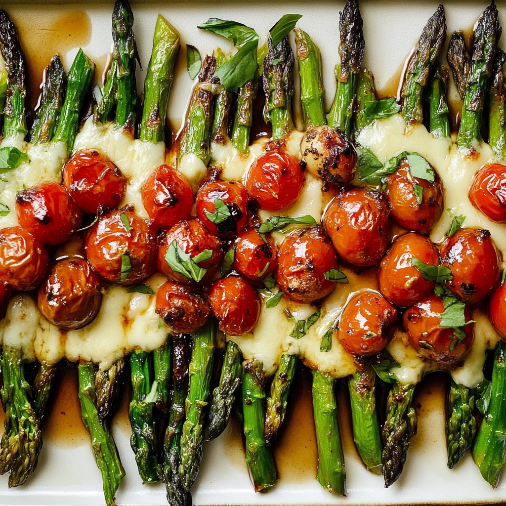 Recipe preparation for Caprese Roasted Asparagus
