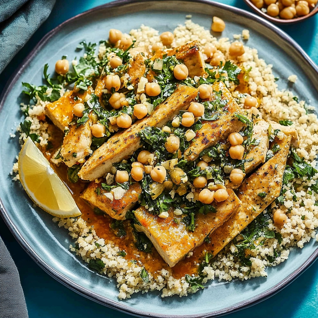 Recipe preparation for Lemon-Pepper Tofu With Apricot-Chickpea Salsa