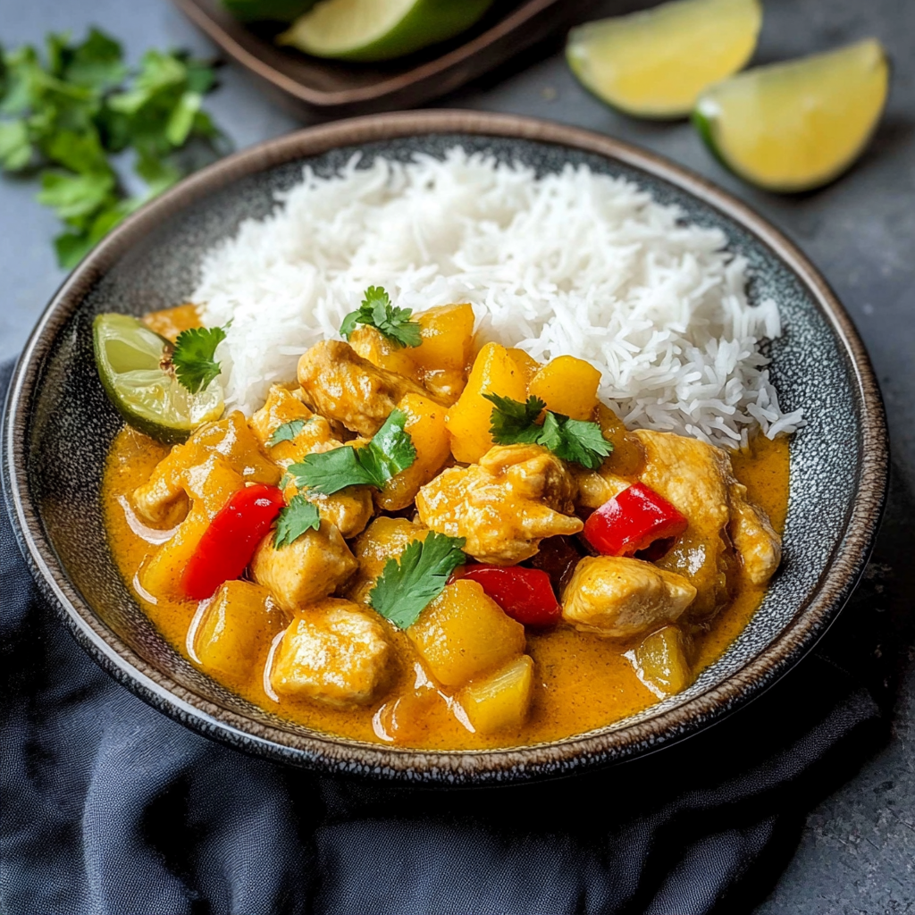 Recipe preparation for Mango Chicken Curry with Coconut Rice