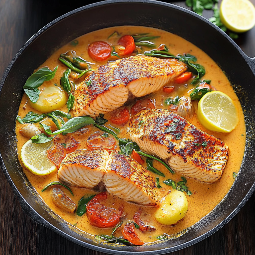 Recipe preparation for Salmon Coconut Curry