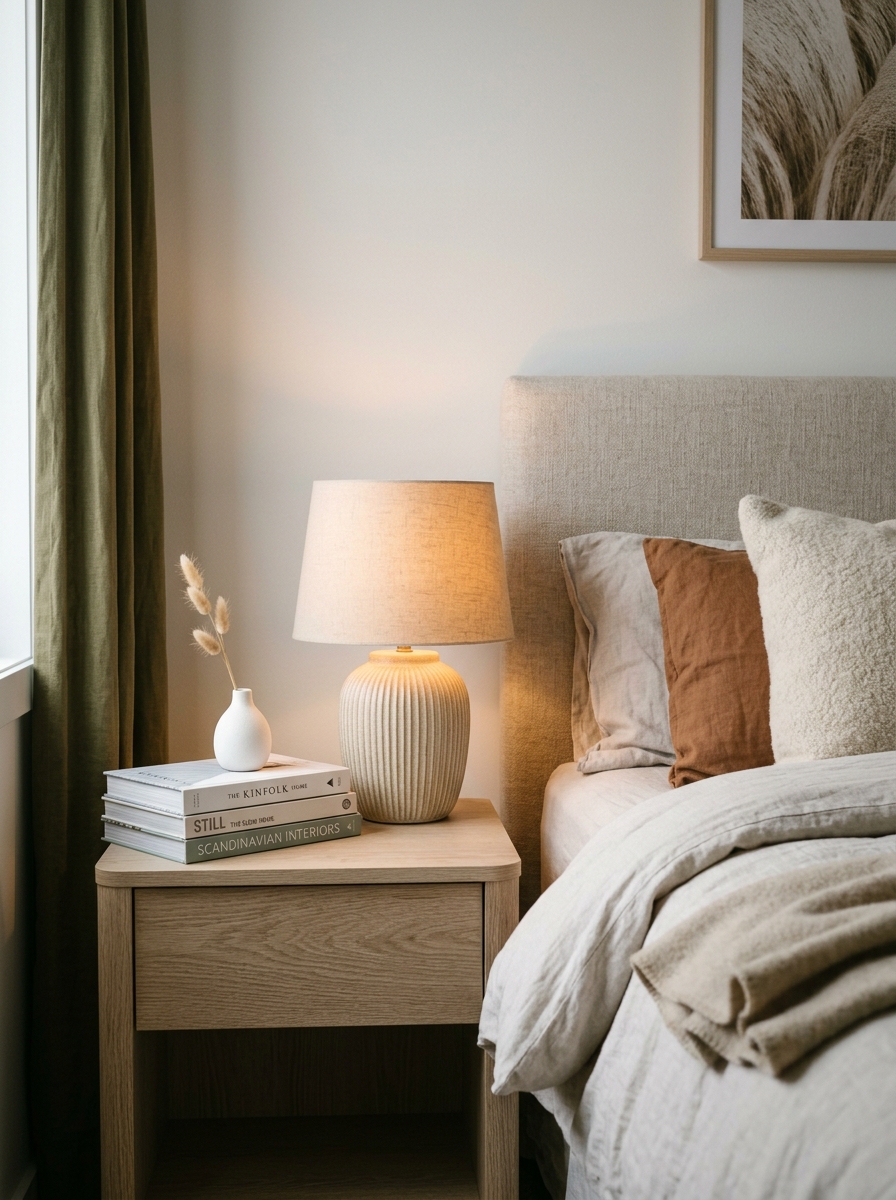 Warm Minimalist Nightstand Styling